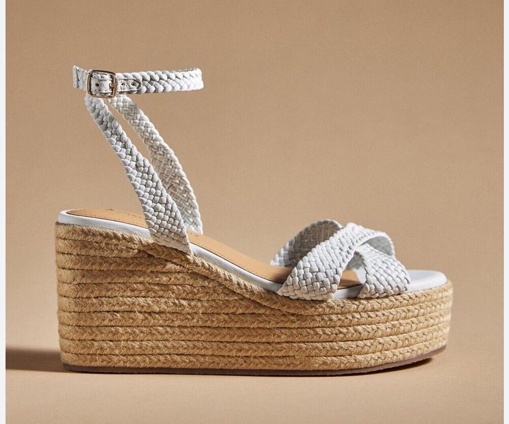 Anthropologie White Woven Strap Wedge Heels - Sz 8